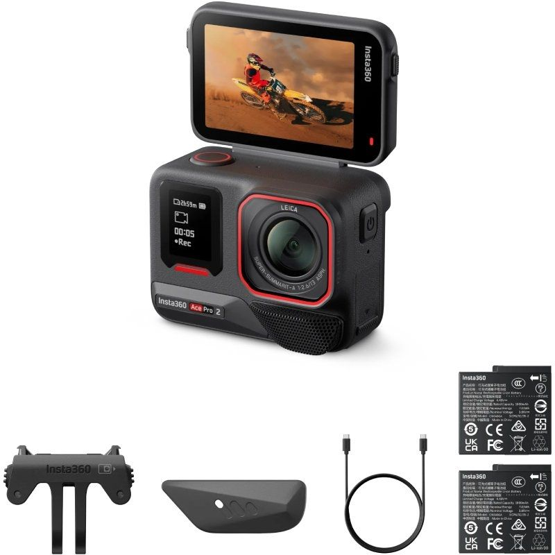 Cámara digital deportiva insta360 ace pro 2 pack de 2 baterías/ 8k/ ángulo de visión 180º/ negra